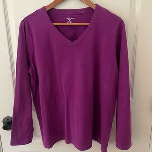 Lands End Purple Tee Plus Size 1X Long Sleeve V-Neck Cotton T-Shirt Size 16w 18w